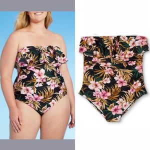 NEW Kona Sol [ 18W ] Double Flounce Front‎ Floral One Piece Swimsuit